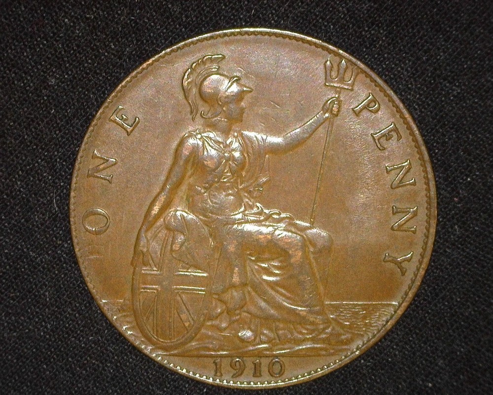 GREAT BRITAIN 1910 PENNY KM794.2 ABOUT UNCIRCULATED ~K35