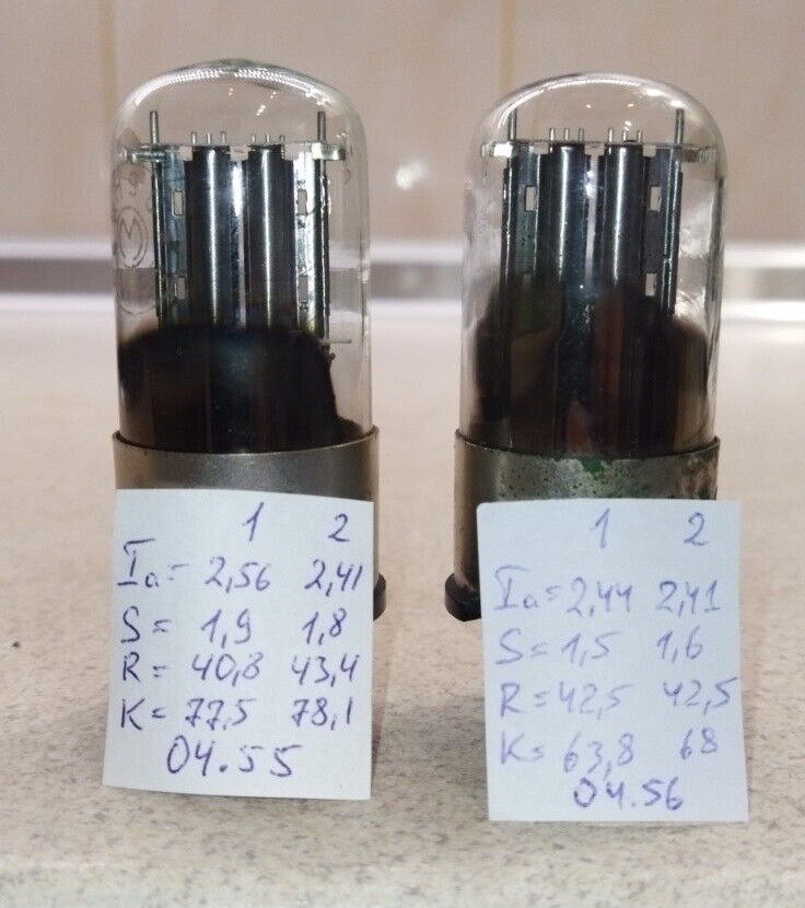 2 pcs 6N9S 195x years MELZ Metal Base (6SL7 6Н9С / 1579) Double triode. Tested