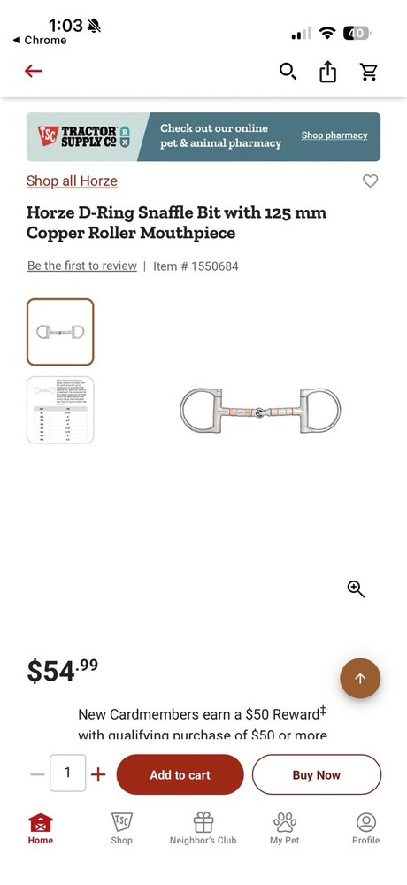 Horze D-Ring Snaffle Bit with 125 mmCopper Roller Mouthpiece