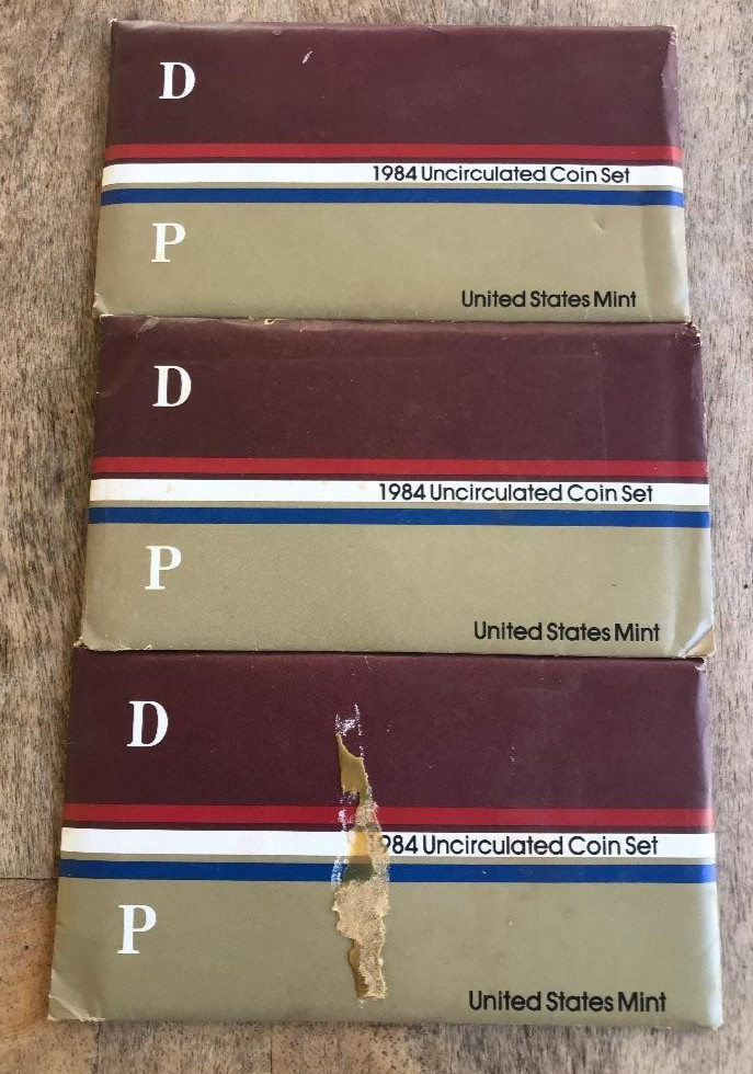 THREE 1984 UNCIRCULATED P & D MINT SETS ~ FIVE-COIN SETS EACH MINT ~US MINT PACK