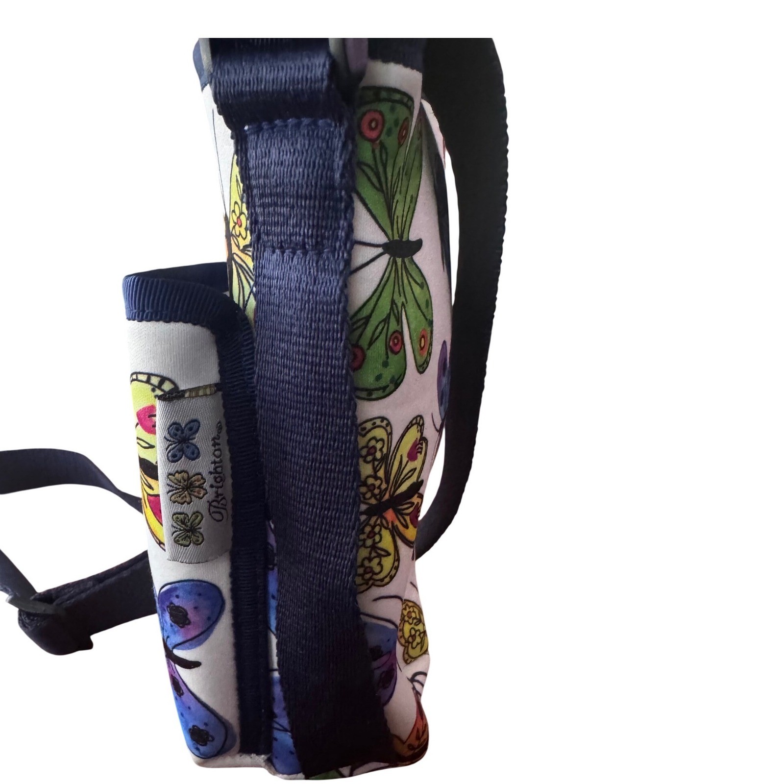 Brighton Butterfly Print Water Bottle Holder Crossbody Bag Multicolor 7x3" EUC