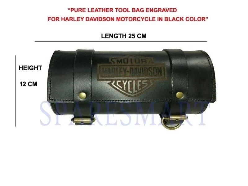 PURE LEATHER TOOL BAG ENGRAVED FOR HARLEY DAVIDSON MOTORCYCLE IN BLACK COLOR