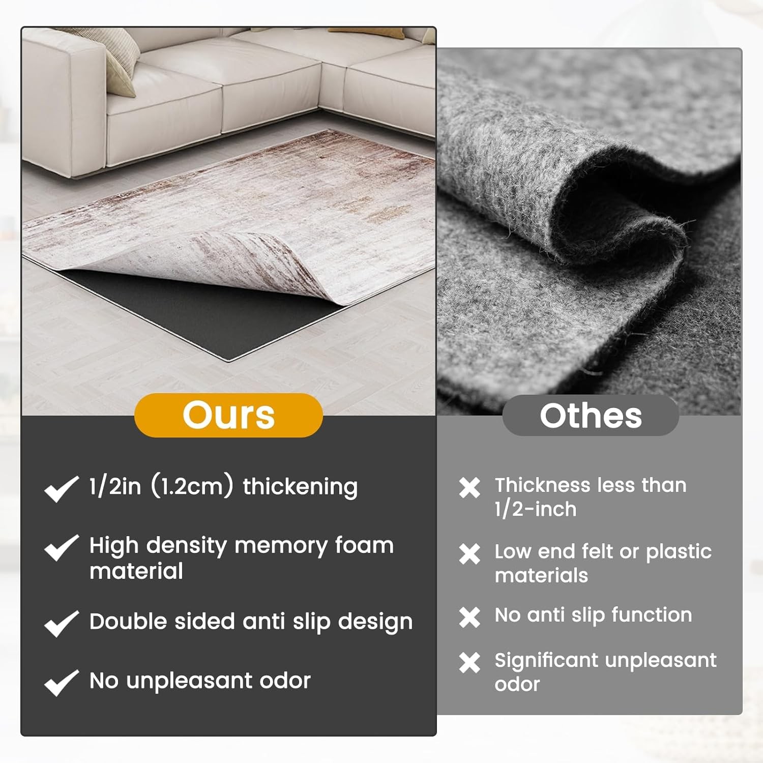 SLSY Rug Pad Cushioning Carpet Pad Mats 8'x5'/9'x6'/10'x8'/12'x9' Dual-Surface