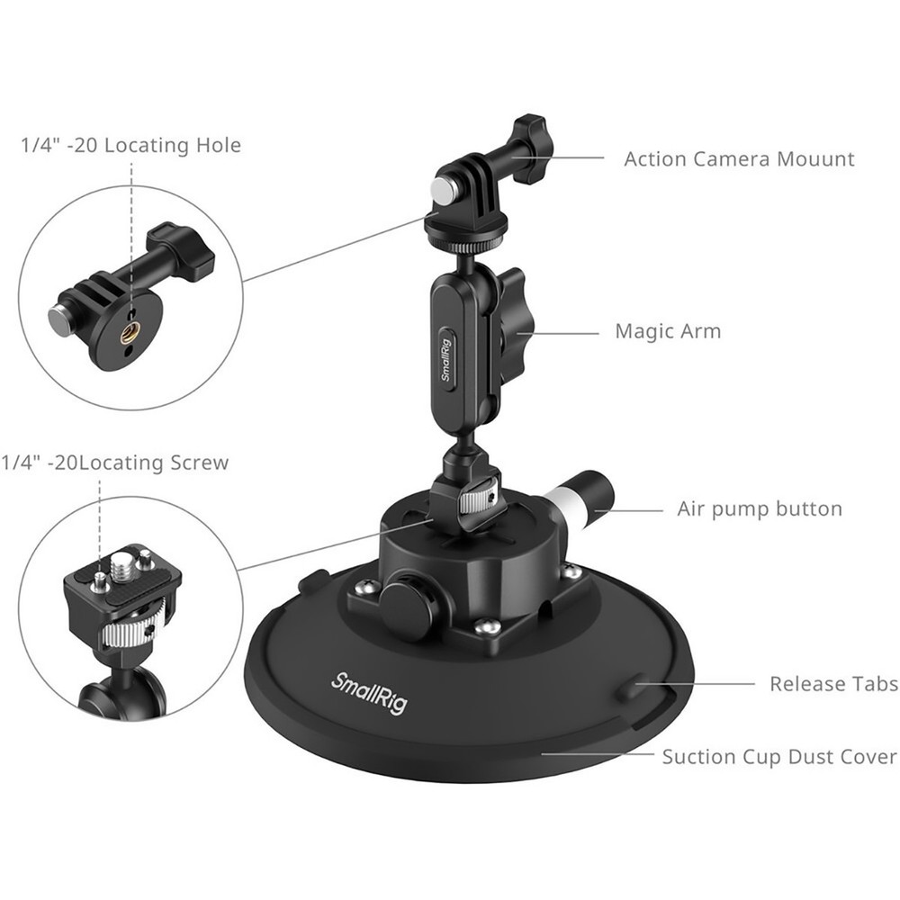 SmallRig 6" Suction Cup Mount for Action Cameras, Black