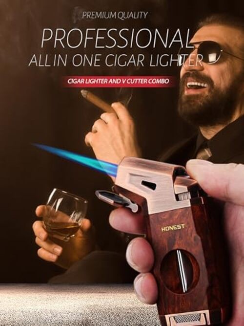 Butane Torch Lighter with V Cutter, Windproof Jet Flame Lighter Torch Refill,
