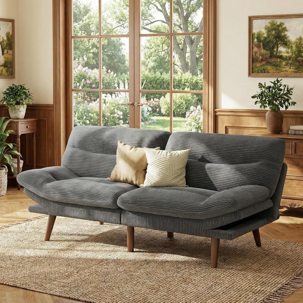 Futon Sofa Bed 66” Futon Couch W/ Adjustable Backrest & Armrests Convertible