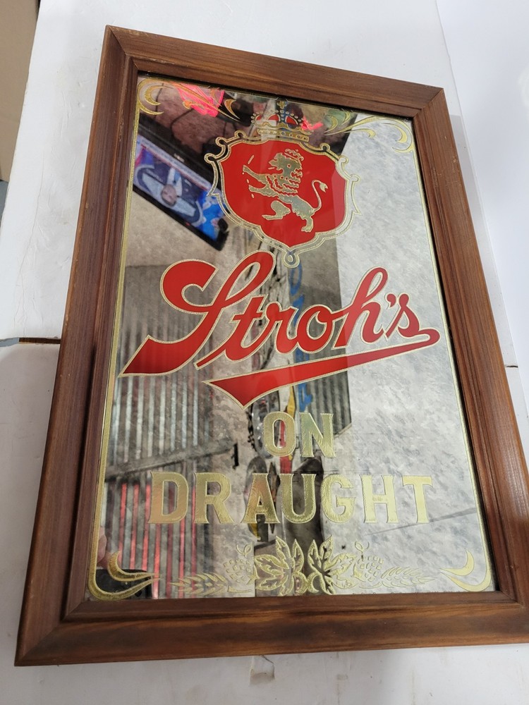 Stroh's Beer Mirror Sign  - STROH'S ON DRAUGHT