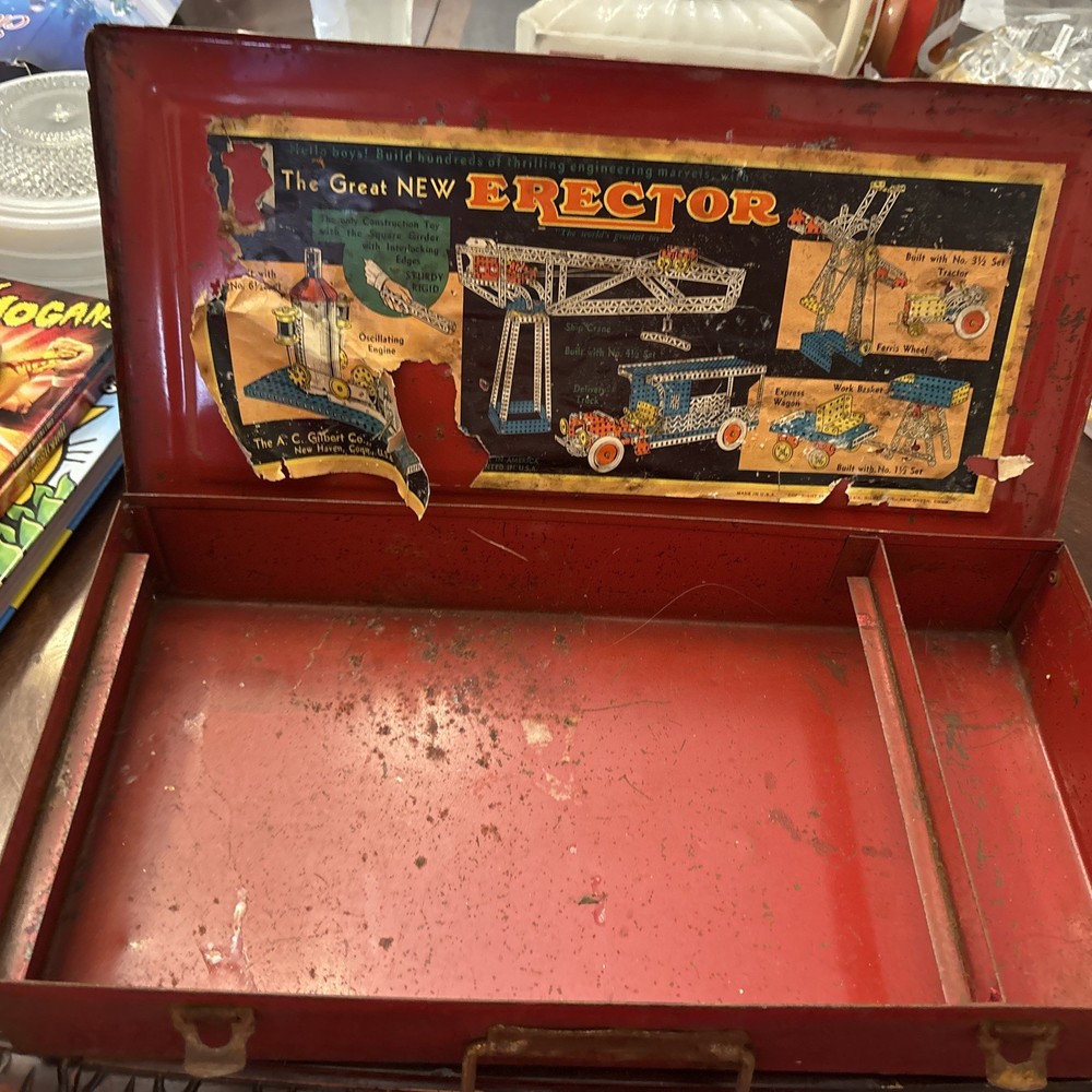 vintage erector set metal box