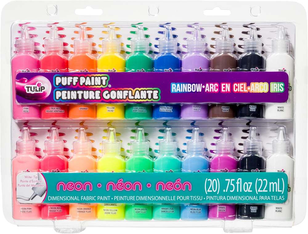 Tulip Puff Paint 20-Color Party Pack, Multi-Surface, Premium Quality, Nontoxic &