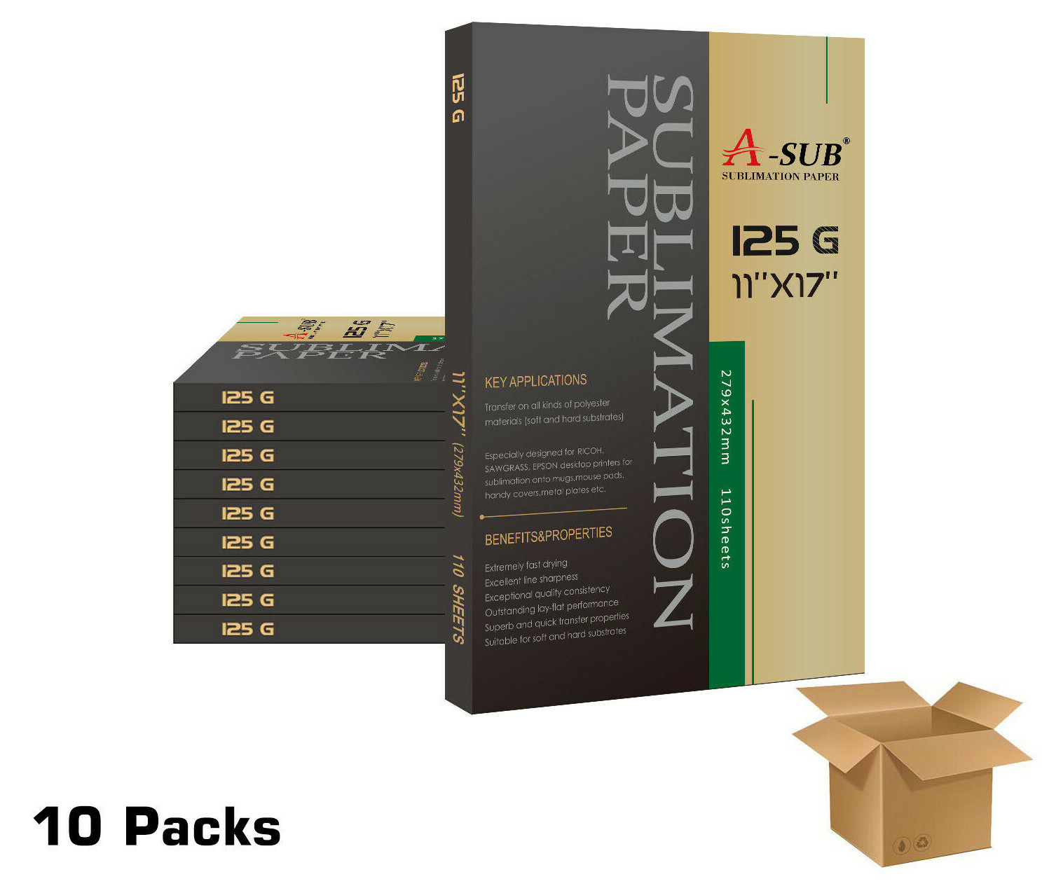 Bulk 1100 Sheets A-SUB Sublimation Paper 11x17 125g for Inkjet Heat Transfer