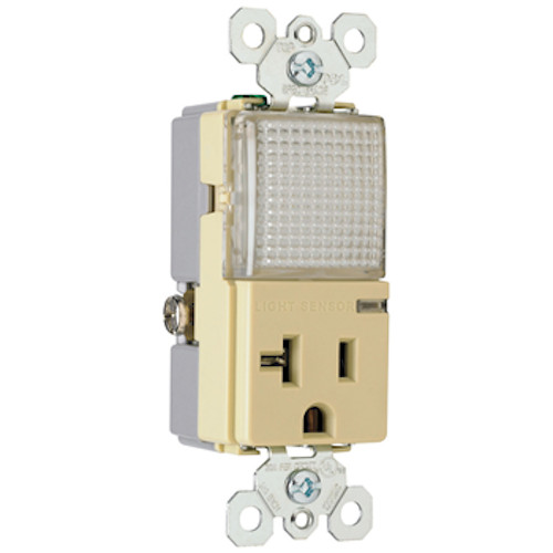 SPEC GRADE DECORATOR COMBINATION HALLWAY LIGHT & SINGLE RECEPTACLES ALMOND LT