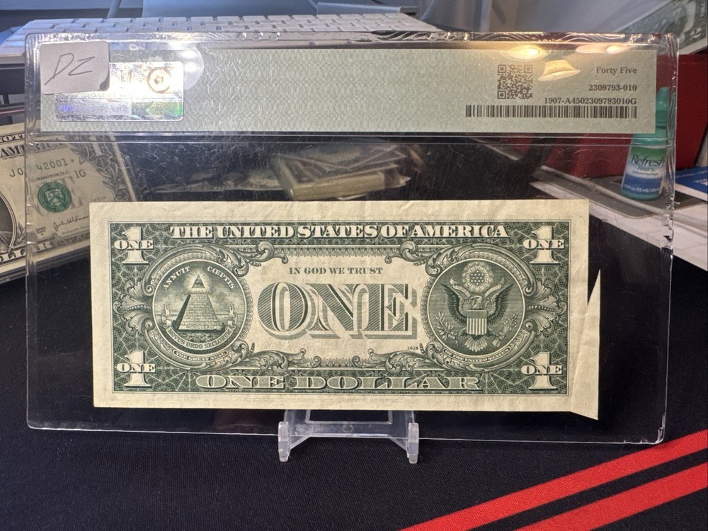 $1 Federal Reserve Bank Note - 1969D - Error Note - PMG 45 - Cutting Error