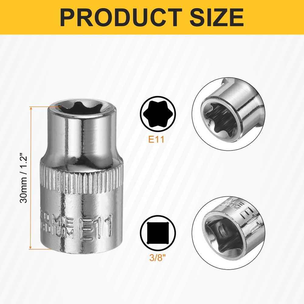 2pcs E-Torx Socket 3/8" Drive E11 External Torx Deep Socket 1.2" Star Sockets