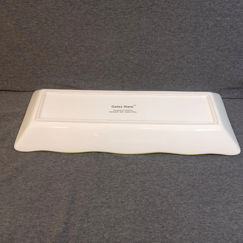 Gates Ware Serving Platter Tray Green White Floral Rectangular Fall Thanksgiving