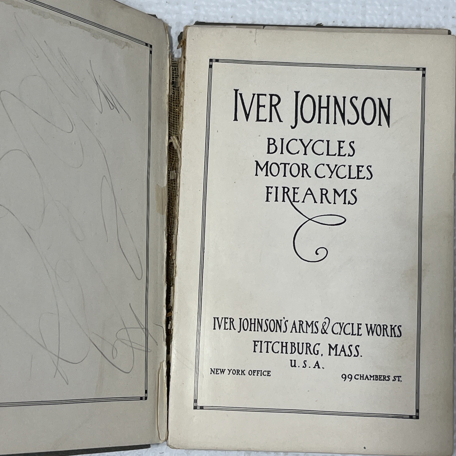 1913 Iver Johnson Original Paper Catalog for Bicycles, Motorcycles