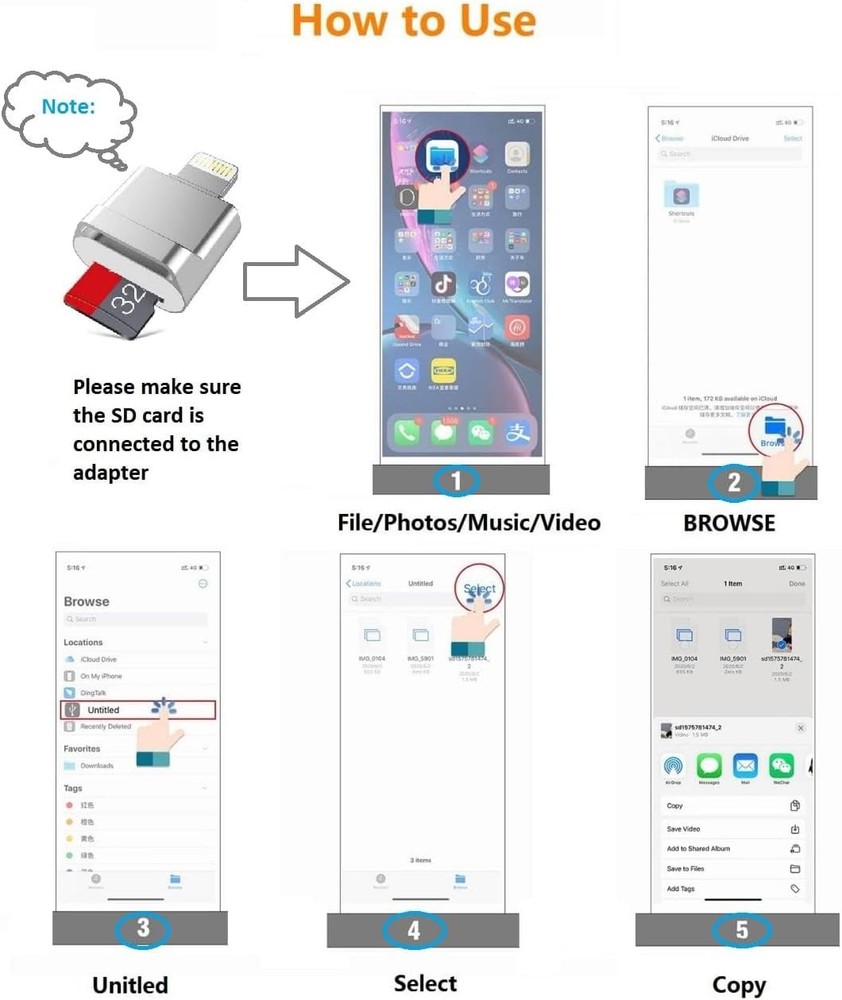 Apple MFi Certified Lightning to Micro SD Card Reader for iPhone, iPad - Support