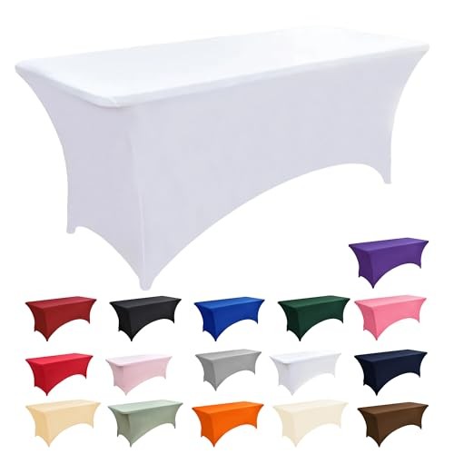 2-Pack 8ft Spandex Table Covers for Rectangle Folding 8-foot | 2-pack White