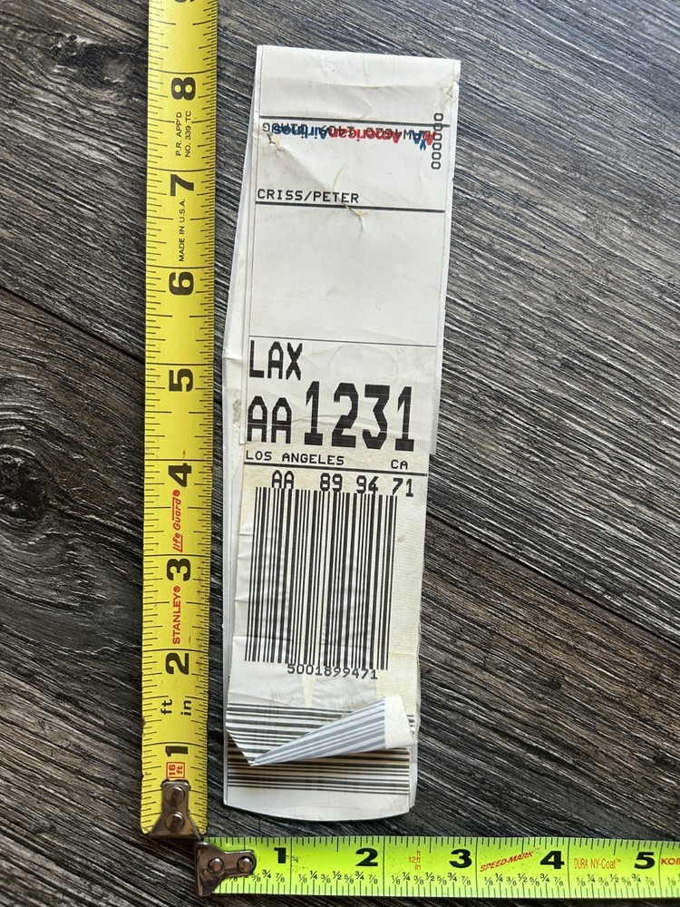 KISS Reunion Tour PETER CRISS Luggage Tag American Airlines LAX Vintage Kiss B