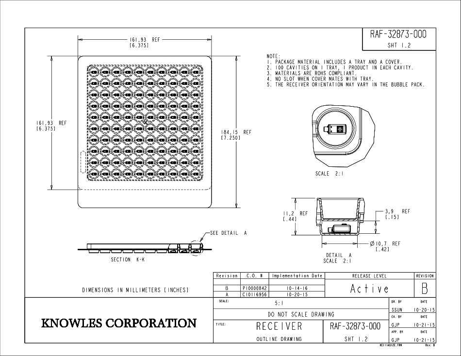 2PCS RAF-32873 Balanced Armature Driver receiver from Knowles Single full-range