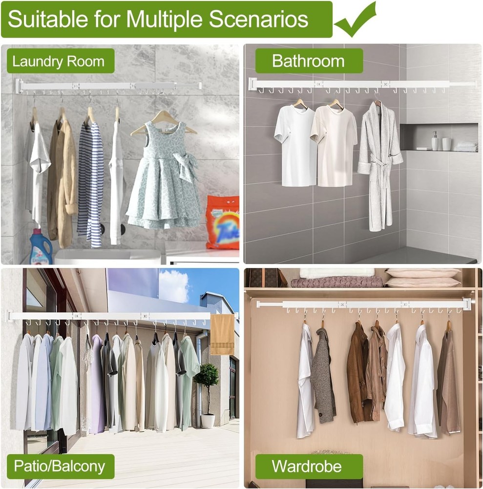 Wall Mounted Clothes Drying Rack, Foldable 3-Tier Laundry Hanger Space Saver