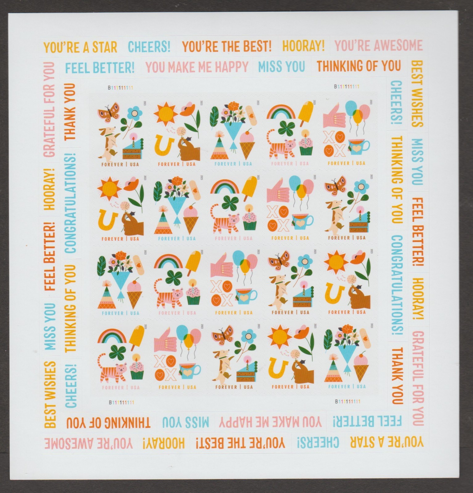 2023 US 5803 PANE OF 20 THINKING OF YOU FOREVER RATE (PERFORATED) MNH