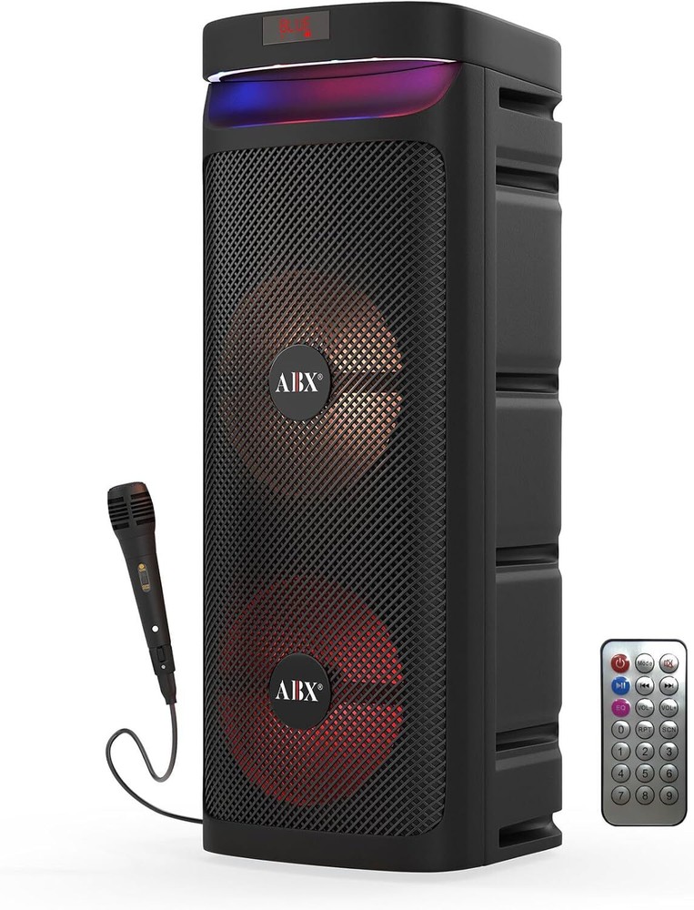 Portable Dual 10” Karaoke Party Speaker W/ Microphone - Bluetooth, USB, FM