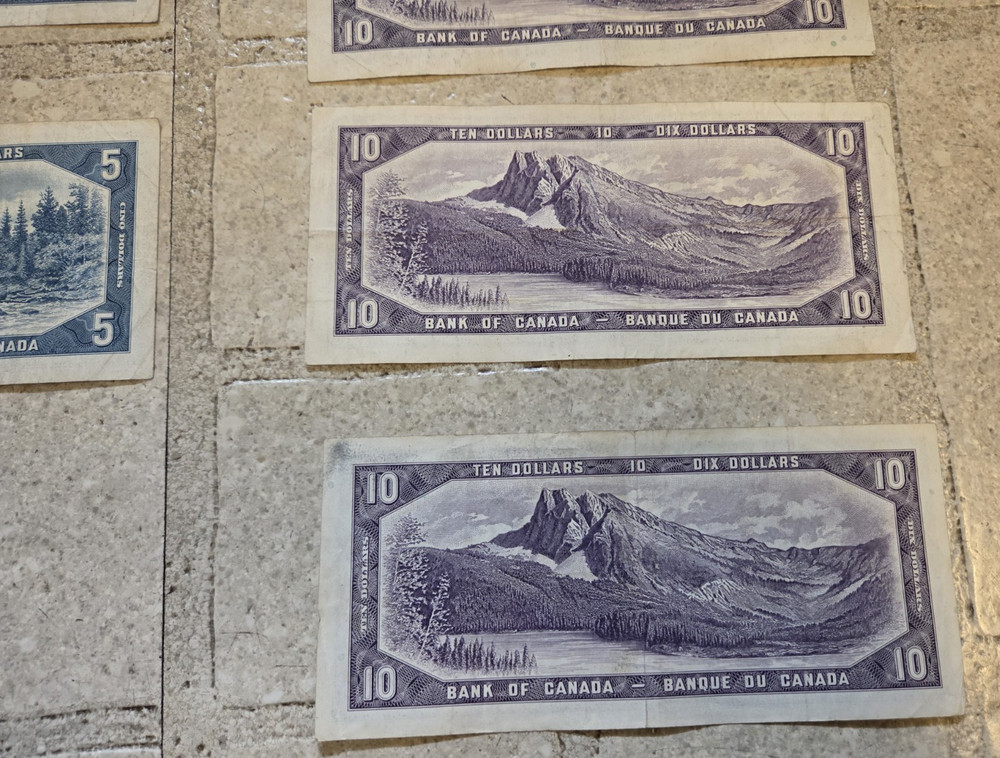 Canada 1954 Banknotes $50 Face Value- Circulated ($5 & $10 notes)