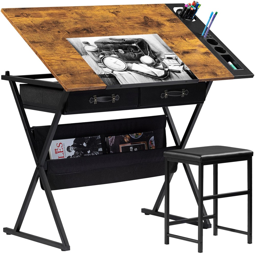 Drafting Table Art Desk Art Table Adjustable Drawing Table Tilted Tabletop wi...