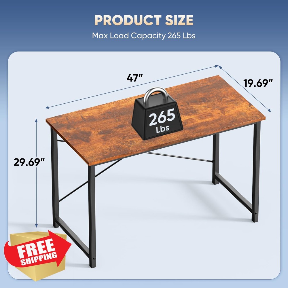 DUMOS 47 Inch Computer Desk Home Office Writing Study Table Wood Brown