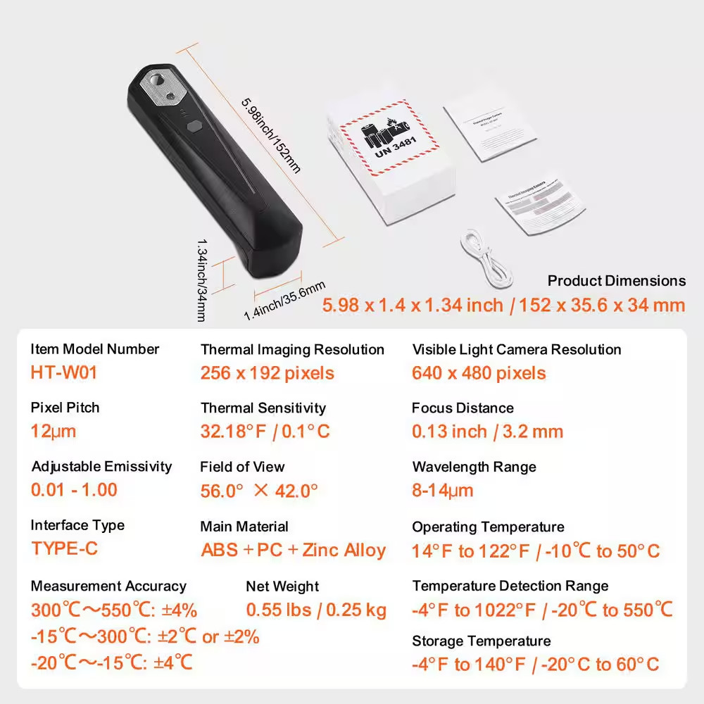 Thermal Imaging Camera for Android and IOS, 256 X 192 IR High Resolution Wireles