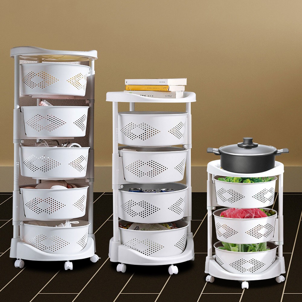 Kitchen Storage Cart Rotating Basket Vegetable Rack Multi-Layer Storage Shelves