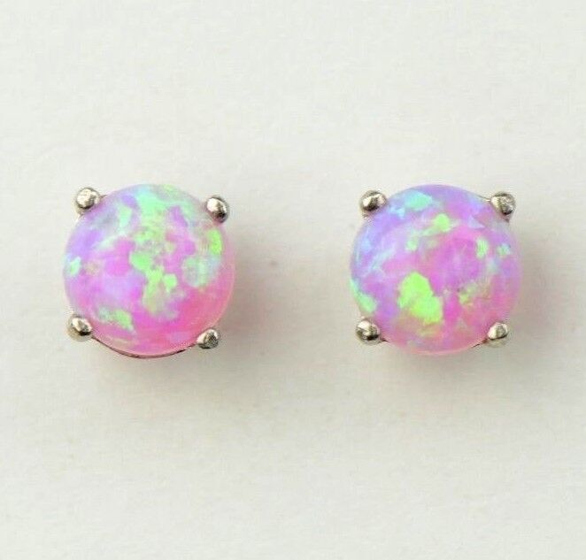 925 Sterling Silver Round Opal stud Earrings