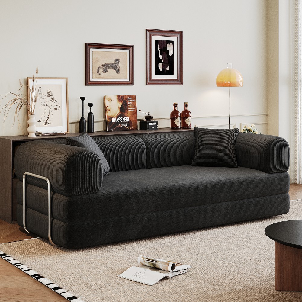 Compression Sofa, Convertible Floor Sofa Bed, Futon Couch Sleeper Bed, Black