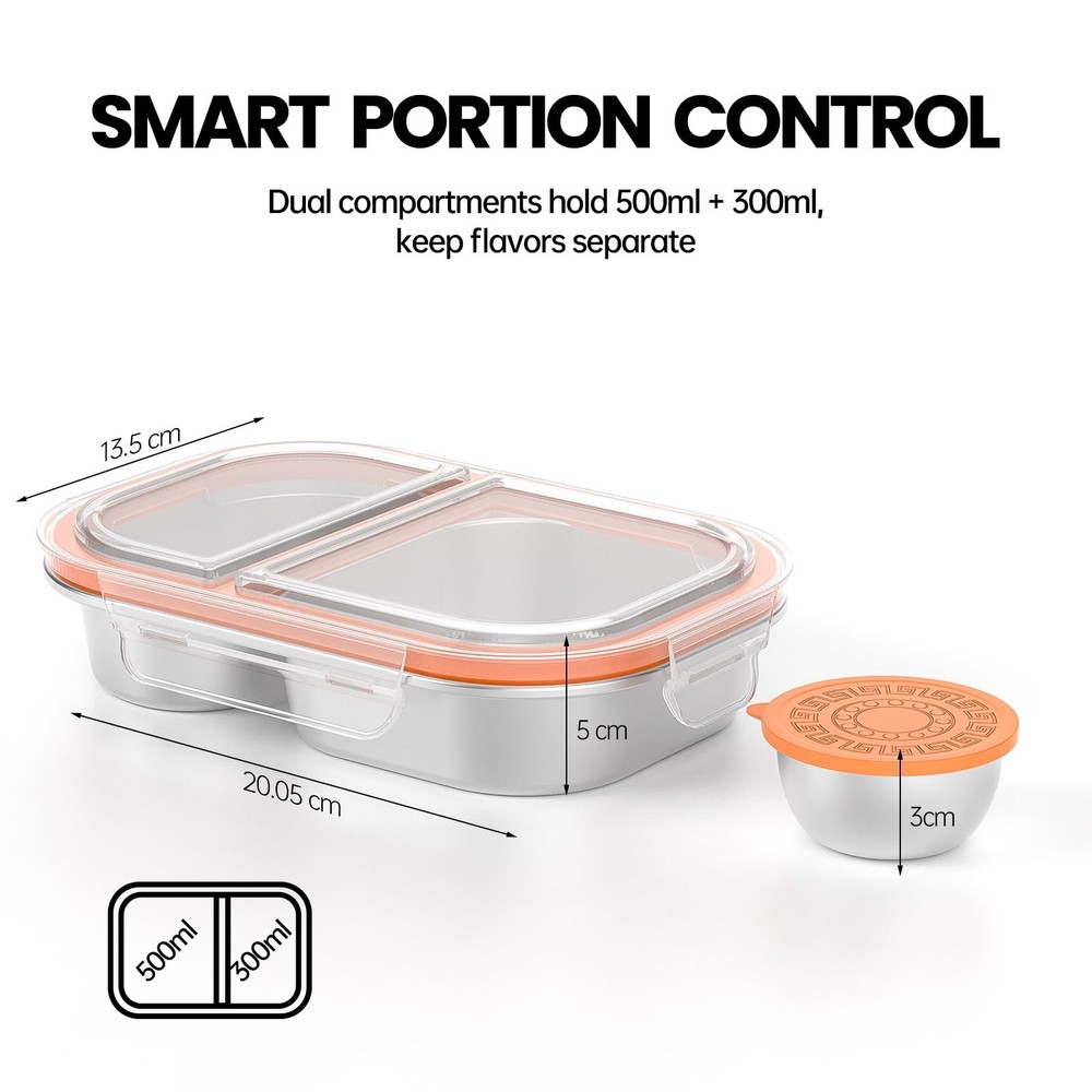 CODIEKEY Snackle Box Container,Dishwasher,Reusable Snack 1 pack, White&Orange