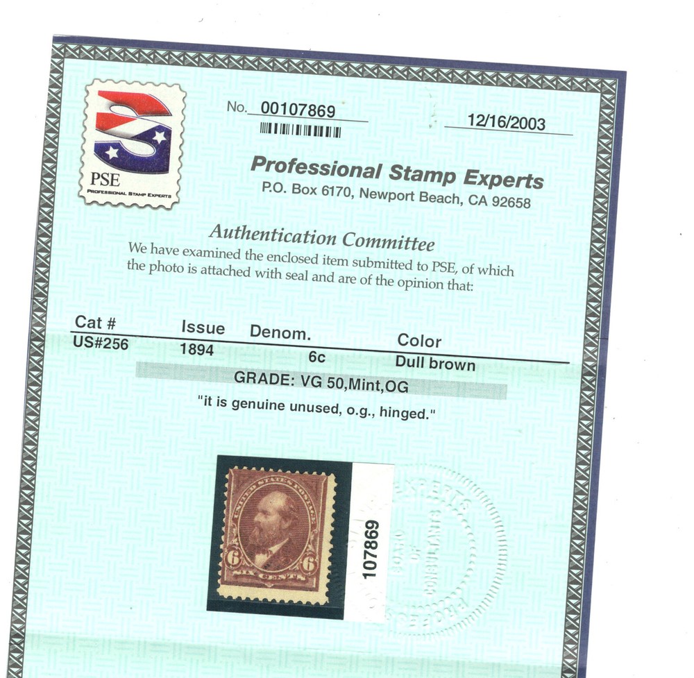 US 256 mint 2 stamps mint with certificates