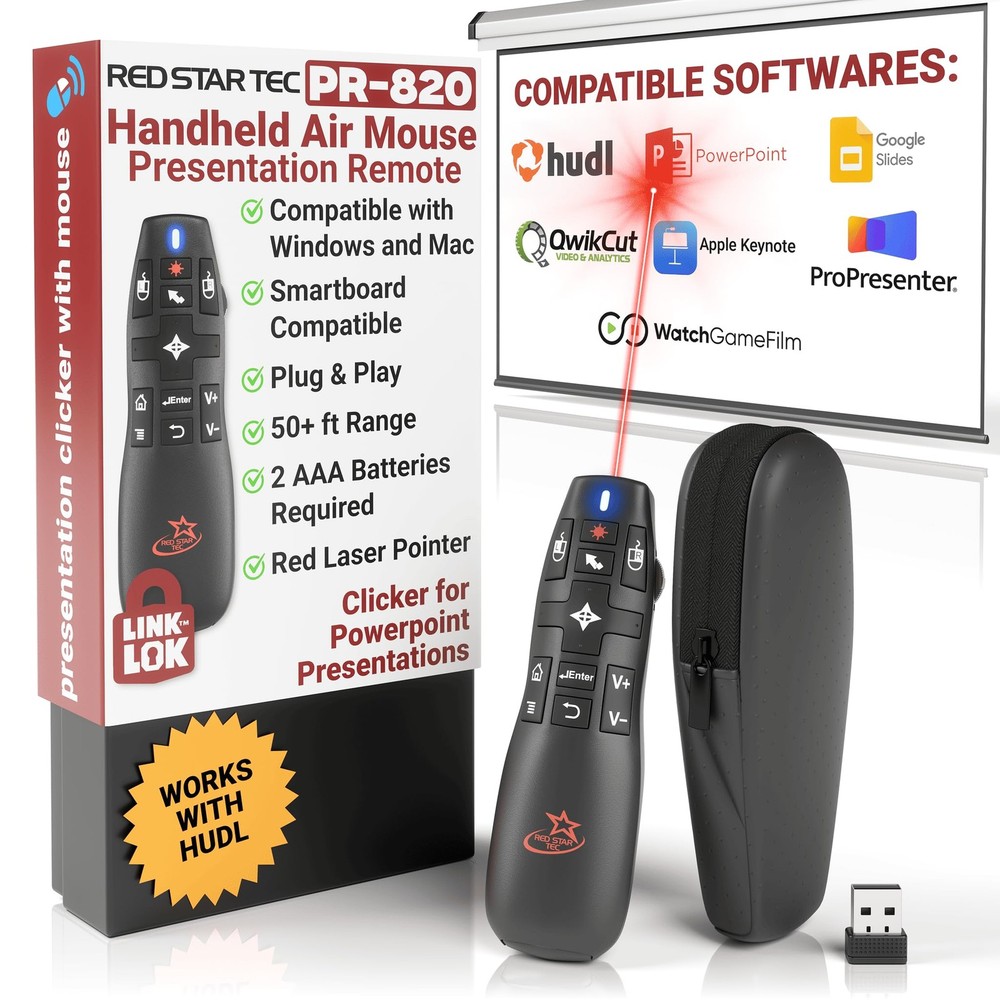 PR-820 Wireless Presentation Clicker with Laser Pointer, PowerPoint Clicker ...