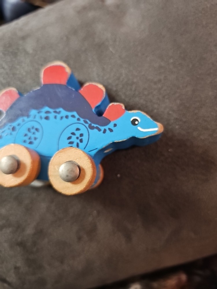 Wooden Happy Dinosaur Stegasaurus Pull Toy Approx 3" - No Pull String