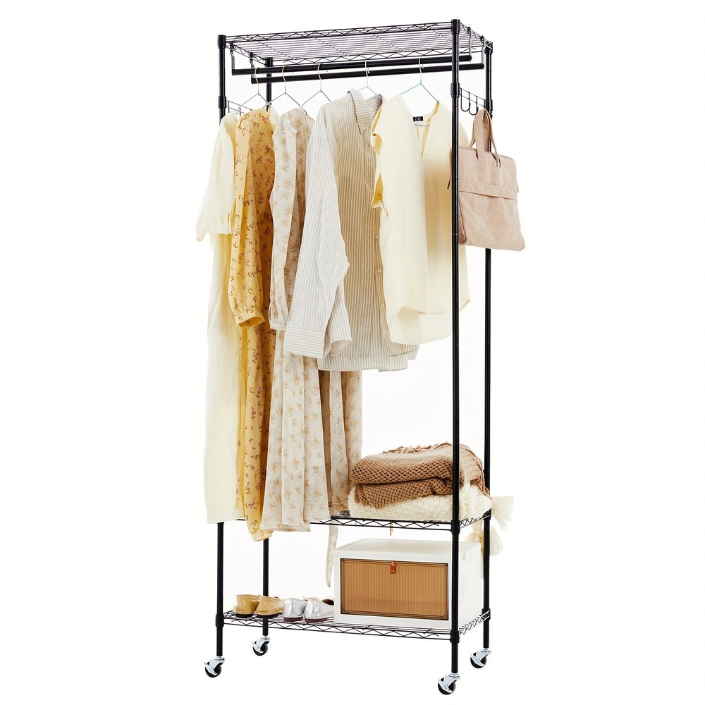 Multi-functional Wire Garment Rack Double Rods Cloth Hanging Rack for Bedroom