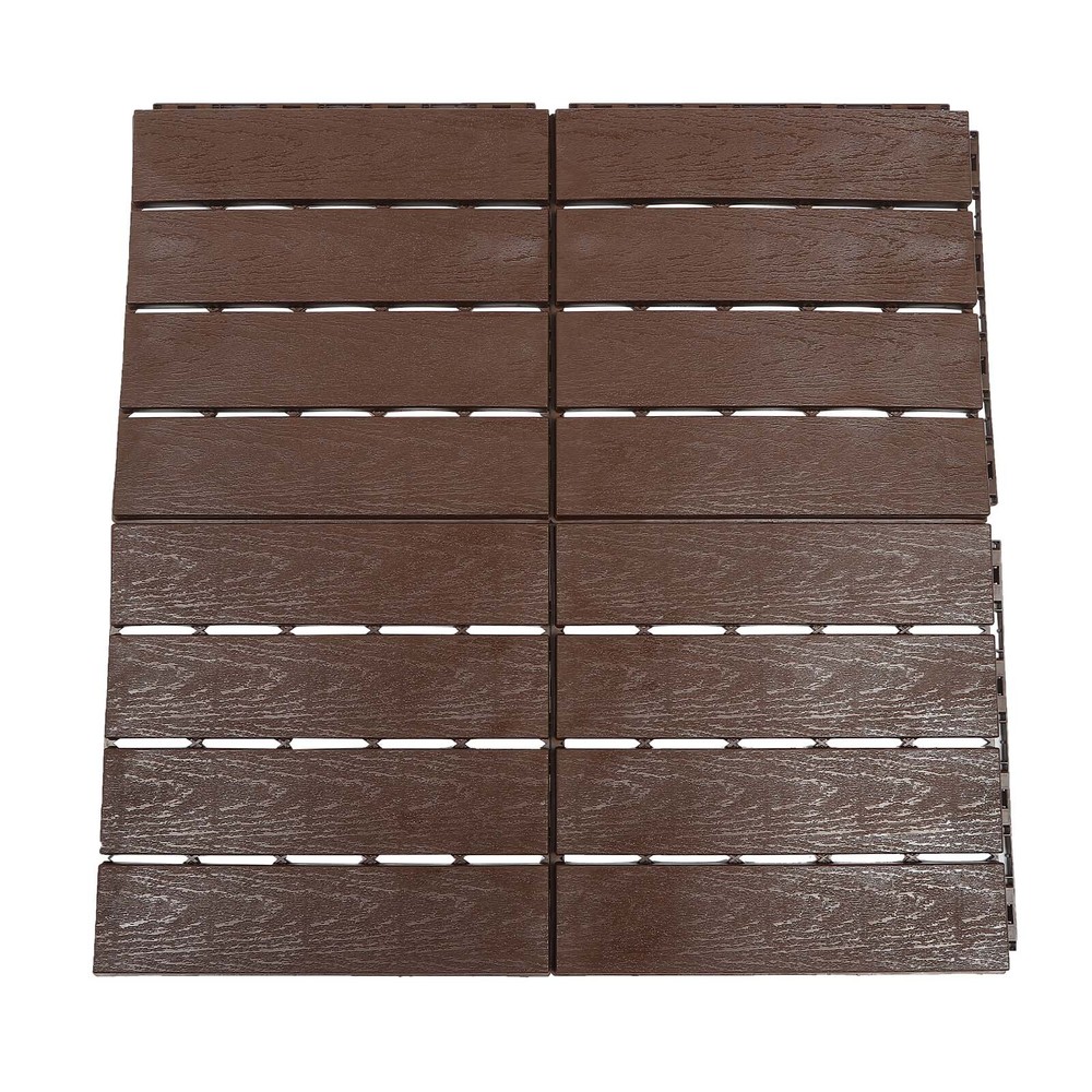 10x 30cm Square Interlocking Flooring Deck Tiles Floor Tiles Brown Decking Floor