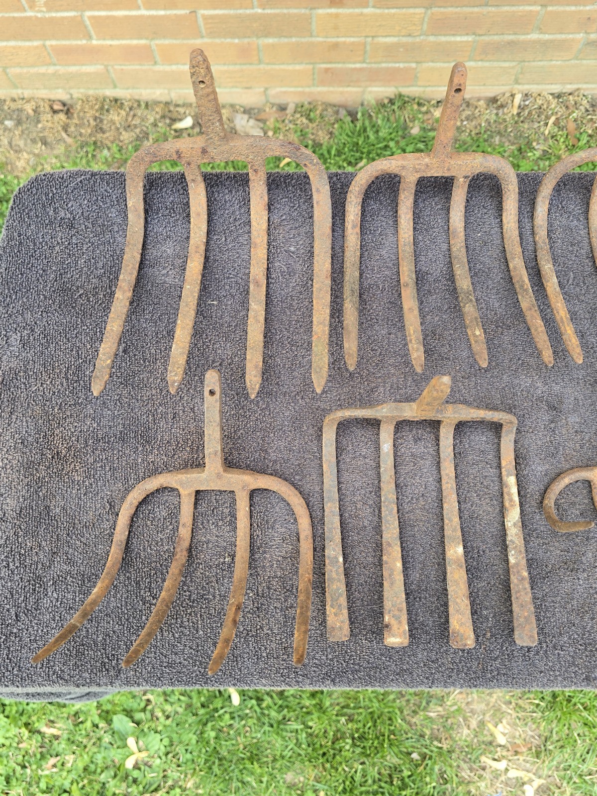 Antique 4 Tine Prong Fork Garden Rake Cultivator Hoe Claw Tool Head Lot Vtg Old
