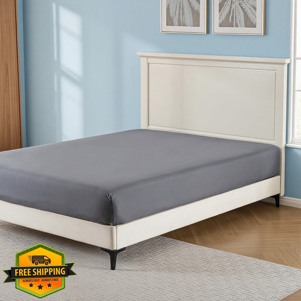 2-Pack Full Fitted Sheet Dark Grey Deep Pocket 16" Microfiber