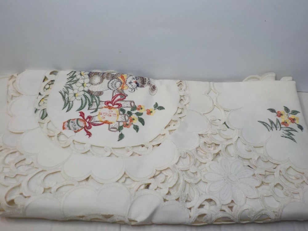 Easter embroidered w/ cutouts table runner 32" by 32" square