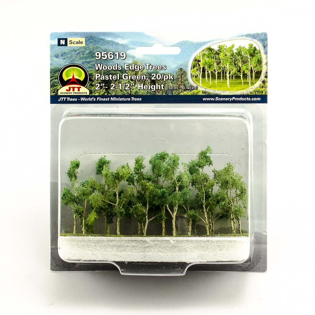 JTT Scenery 95619 Woods Edge Trees | Pastel Green - 2" to 2.5" | N scale | 20 pk