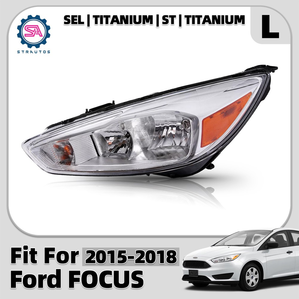 Halogen Headlight For 2015-2018 Ford Focus Chrome with LED DRL Left Driver Side