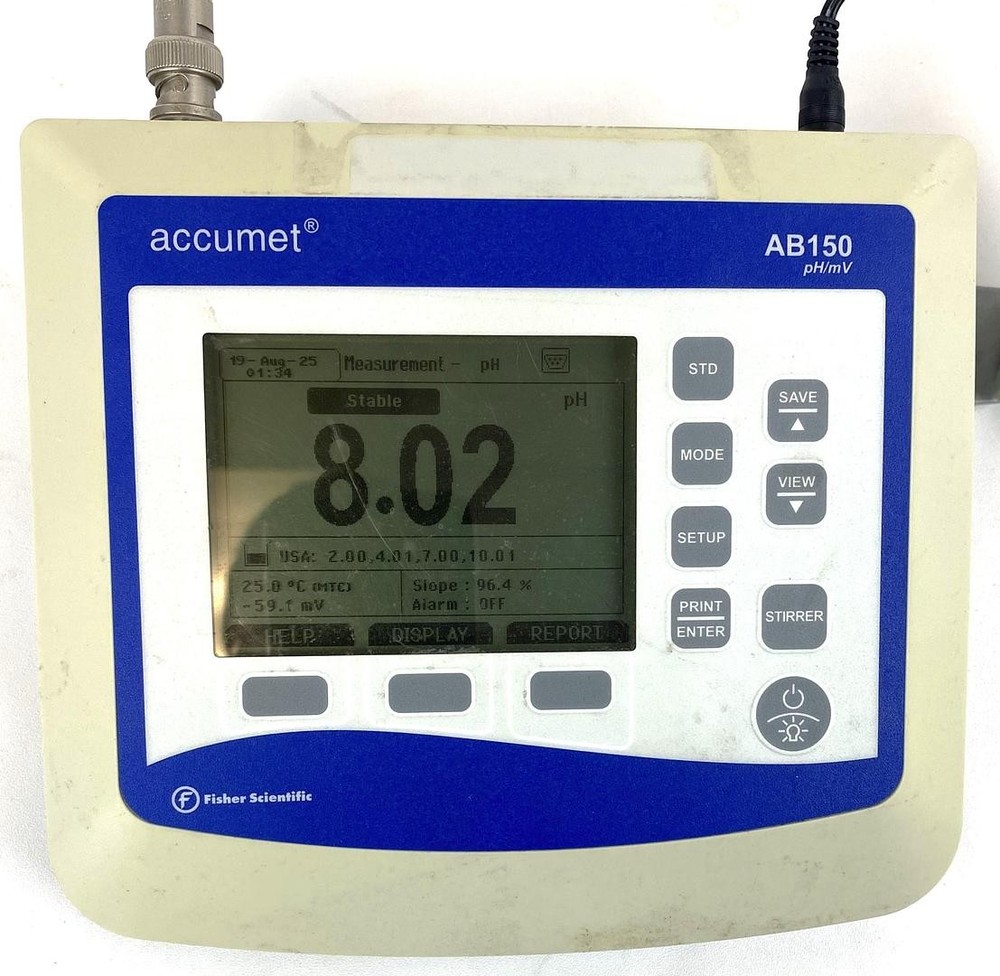 Fisher Accumet AB150 pH-mV Meter with Electrode and Support Arm