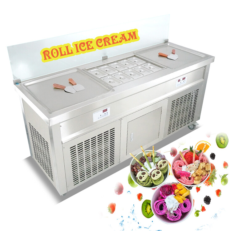 Kolice double square pans roll ice cream machine with 10pcs refrigerated tank