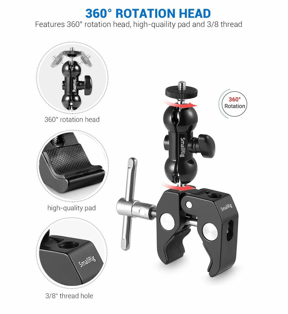 SMALLRIG Cool Ballhead Arm Super Clamp Mount Multi-Function Ball Adapter 1138