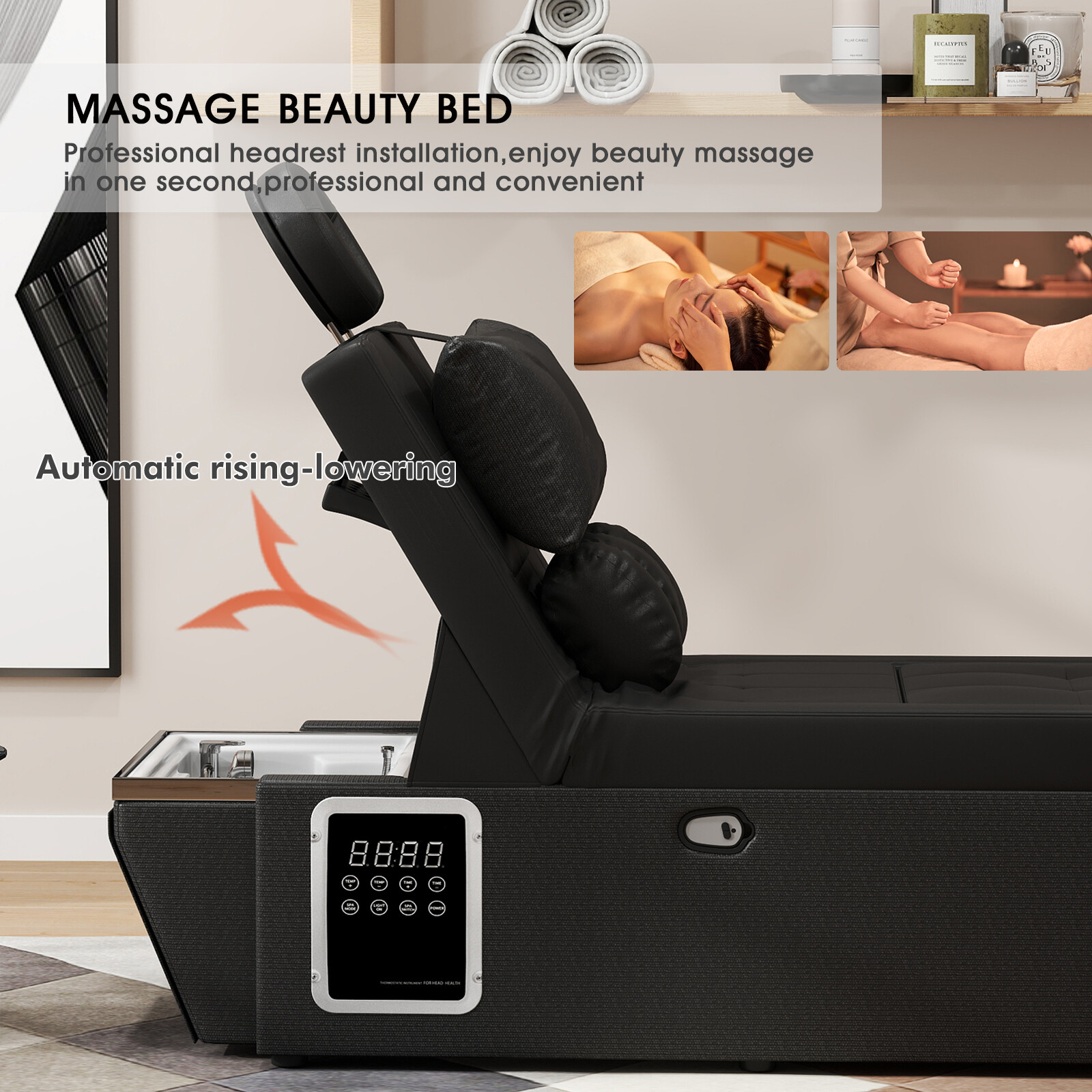 Black Shampoo Bowl Massage Bed Head Therapy Foot Bath Backwash Spa Salon Beauty