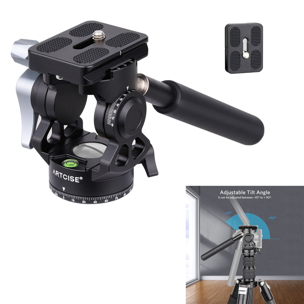 Fluid Video Head Compact Tripod Head Pan Tilt Head W/ Acra Quick Release Plate