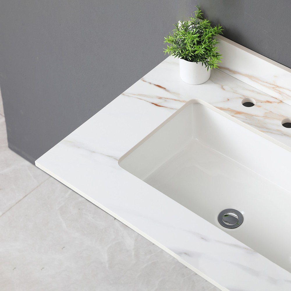 31 Inch Marble Vanity Top, Bathroom Vanity Top with Undermount Rectangular Mid